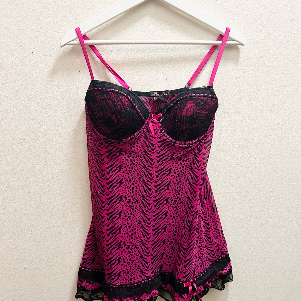 Babydoll lingerie dress pink and black cheetah print